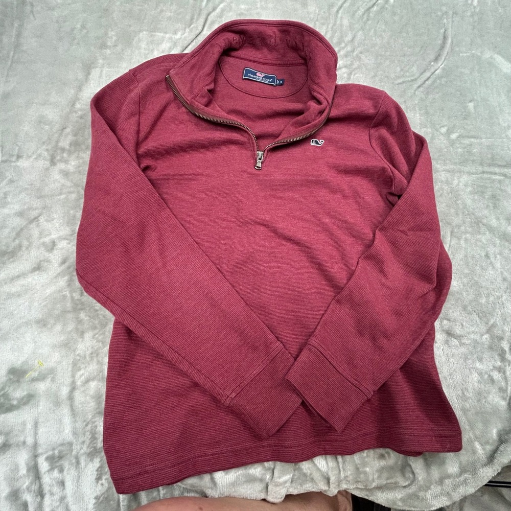 Vineyard Vines Womens Small 1/4 Zip Pullover Sweatshirt Burgundy Whale Mock neck